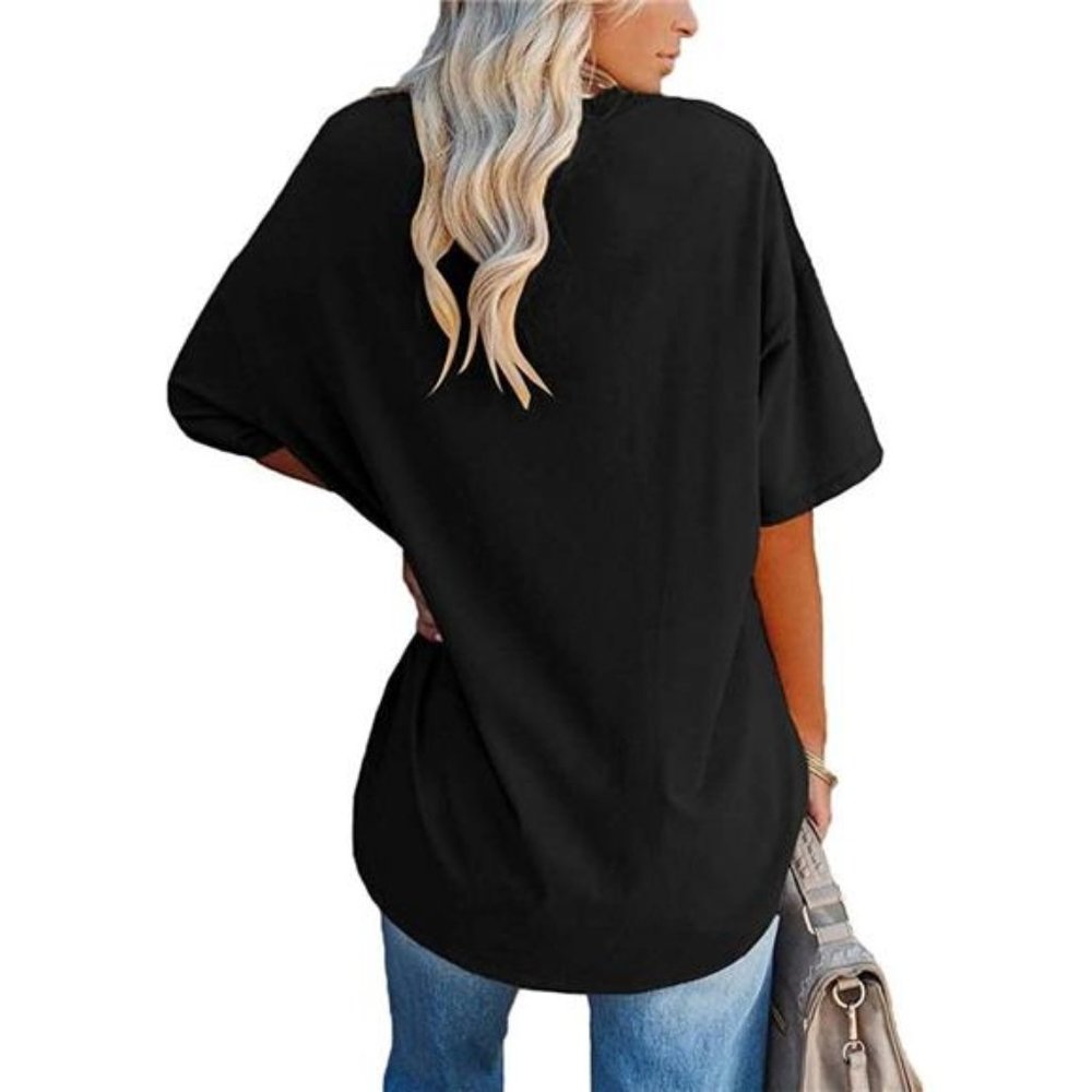 Oversized T Shirts Short Sleeve Loose Fit Crewneck Plain Tunic Tops For Women - Picture 2 of 7